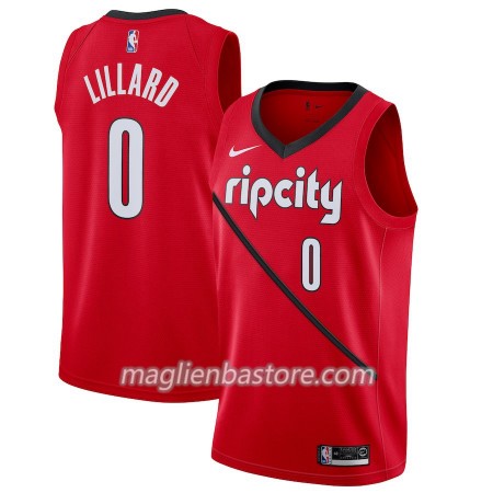 Maglia NBA Portland Trail Blazers Damian Lillard 0 2018-19 Nike Rosso Swingman - Uomo